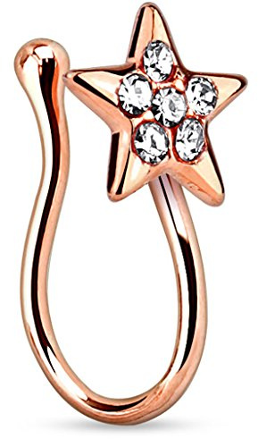 Piercingfaktor Fake Ring Piercing Nasenpiercing Hoop Messing mit Stern mit Kristallen