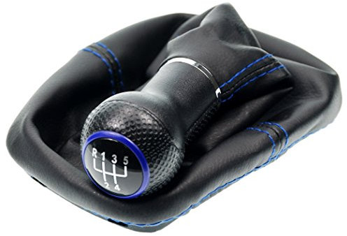 L & P Car Design L&P A254-5 Schaltsack Schaltmanschette Schwarz Naht Blau Schaltknauf 5 Gang 12mm kompatibel mit VW Golf 4 IV Knauf Plug Play Ersatzteil für 1J0711113