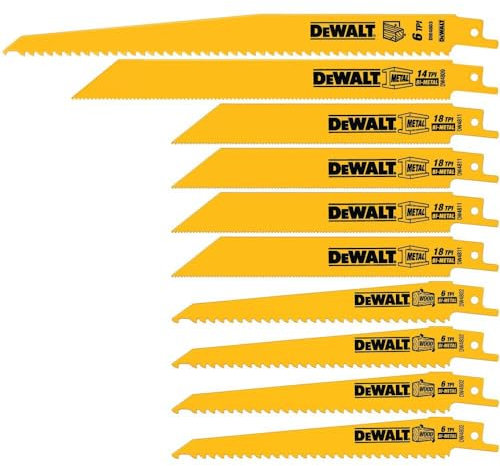 DEWALT Reciprocating Saw Blades, Bi-Metal Set with Case, 10-Piece (DW4898), Yellow