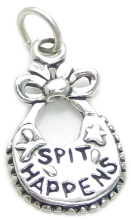 Spit Happens Bib sterling silver charm .925 x 1 Baby Bibs charms