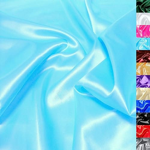 TOLKO 1m Glanz Satin Stoff Meterware als Modestoff Dekostoff Kostümstoff Gardinenstoff Vorhangstoff Hochzeitsstoff | Glitzer Satinstoffe zum Nähen Dekorieren | Nähstoffe 150cm breit (Hell Blau)