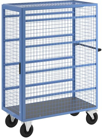 eurokraft | Gitter-Etagenwagen | 4 Schienen für 12 Stück 50-Liter-Drehstapelbehälter | 1 Mittelstange für Hängetransport | Tragfähigkeit 500 kg