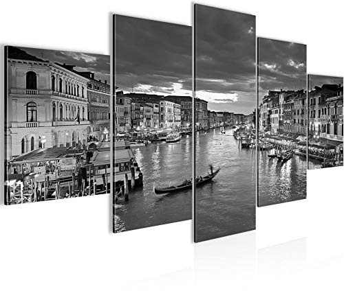 Runa Art Wandbilder Venedig Italien 5 Teilig Bild auf Vlies Leinwand Deko Wohnzimmer Schlafzimmer Wasser Schwarz Weiss 604352c