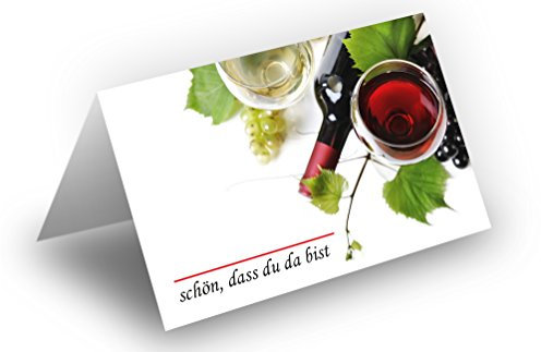 50 Tischkarten (Wein u. Trauben) UV-Lack glänzend - für Hochzeit, Geburtstag, Taufe, Kommunion, Firmung, Jubiläum als liebevolle Tischdekoration!Format 8,5 x 11,2 cm