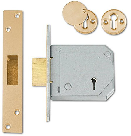 Union Locks 3G114E Einsteckschloss mit Vorreiber und 5 Zuhaltungen, C-Serie, 80 mm, Oberfläche aus Messing