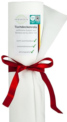 Sensalux Tischdeckenrolle, stoffähnliches Vlies, Standard 100 by Oeko-TEX® - Klasse I Zertifiziert, 0,80m x 25m, Weiß