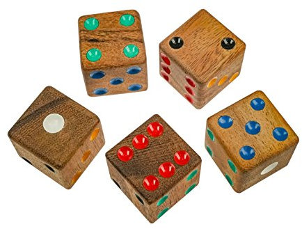 LOGOPLAY 5 Holzwürfel im Set - Spielwürfel 4 cm Kantenlänge aus Holz mit farbigen Punkten