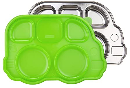 innobaby Din Din Smart Stainless Bus Divided Platter with Sectional Lid (Green)