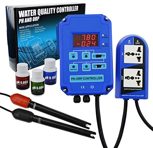 Digital pH ORP Redox 2 in 1 Controller Monitor w/Output Power Relay Control, Electrode Probe BNC, Water Quality Meter Online Continuous Measurement Kit, for Aquarium Hydroponics Plant Pool Spa