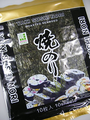[ 8x10 Blatt (200g) ] JHFOODS Yaki Sushi Nori GOLD Quality gerösteter Seetang + ein kleines Glückspüppchen - Holzpüppchen