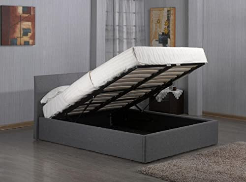 Kelsey Stores 3ft, 4ft, 4ft6, 5ft Fusion Grey Linen Fabric Ottoman Storage Bed Single Double Small Double King Size ltd (4FT6 Storage Double Bed)
