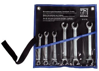 SW-Stahl 01415L Bremsleitungsschlüsselsatz 6-teilig 8–19 mm | Offener Ringschlüsselsatz Chrom-Vanadium | Sechskant-Schlüssel Set | Kfz Leitungsschlüssel für Bremsleitungen