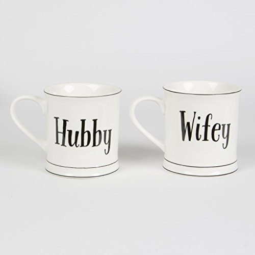 White WIFEY e HUBBY-SET di tazze, 2 pezzi, ideale come regalo di matrimonio per la sposa e lo sposo