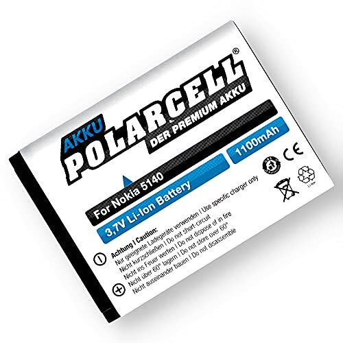 PolarCell BL-5B Akku für Nokia 5140i 6020 6021 5200 7360 6060 6070 6080 3220 3230 5070 6121 N80 N90 | 1100mAh Starke Ersatz-Batterie | 24% mehr Kapazität als der Original-Akku | A+ Qualitätszellen