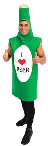 P'TIT CLOWN - 42937 - Déguisement Adulte Bouteille - Costume I love Beer - Look Fun et Décalé -Parfait pour Carnaval, Halloween, EVG, EVJF, Fêtes Costumées - Polyester - Taille Unique - Vert