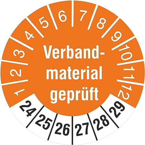 50 Prüfetiketten Verbandsmaterial geprüft 30 mm 2024-2029 Prüfplaketten
