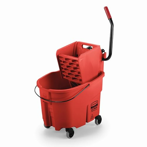 Rubbermaid Commercial WaveBrake High-Performance Side Press Mop Bucket with Wringer, Red, Plastic, 35 Quarts, Rectangular, 20.1 x 15.7 x 36.5