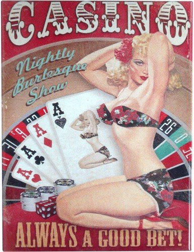 Kühlschrank Metall Magnet 6x8 cm Pinup Girl Casino Nostalgie Tin Sign EMAG197