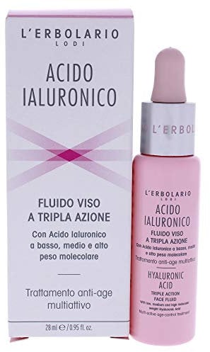 L'Erbolario, Fluido Viso Acido Ialuronico, Trattamento Anti-Age a Tripla Azione, 28 ml