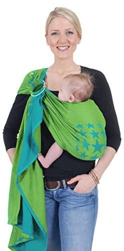 Hoppediz Ring-Sling, Baby-Tragetuch ab Geburt, 100 % schadstoffgeprüfte Baumwolle, Design Los Angeles türkis