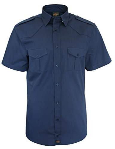 ROCK-IT Chemise Militaire à Manches Courtes pour Hommes - Chemise de Travailleur pour Loisirs - Bleu Marine, Medium