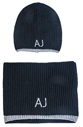 ARMANI JEANS AJ NEU HERREN Mütze mit Schal blau schwarz grau men scarf Halstuch Tuch Hut Schwarz/Grau M (56-57)