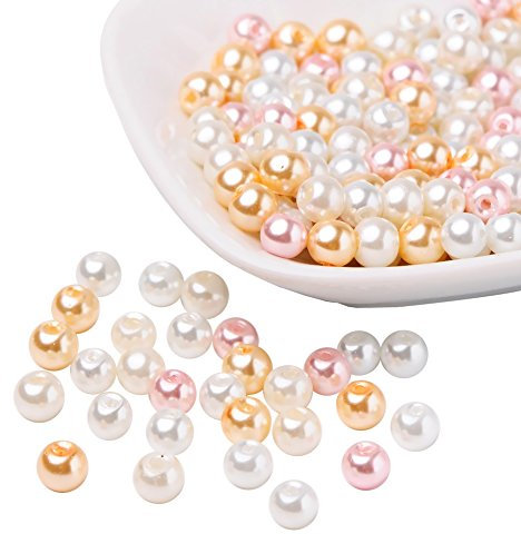 PandaHall Environ 200pcs Perle Nacrée 6mm Perles en Verre Perle Ronde pour Bracelet Collier Bijoux, Couleur Mélangée, Trou: 1mm