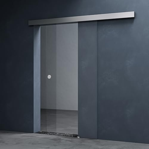 Mai & Mai Porta Scorrevole in Vetro 77.5x205cm, Porta Scorrevole con Sistema Softclose in Vetro Trasparente 8mm con Binario e Maniglia Rotonda per Bagno Cucina Studio Ufficio, Amalfi TS19-775SC