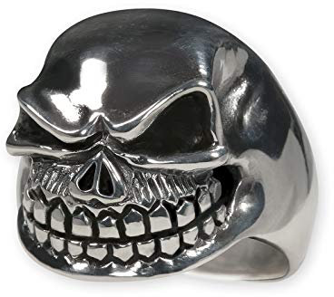 Fly Style 1 Stück Ringe aus Edelstahl - Totenkopf, Alien, Drache, Eisernes Kreuz, Ring Grösse:23.9 mm, Modelle:Biker Skull Fies Grinsend Metal