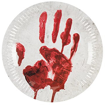 DH-Konzept Blutige Hand Pappteller Halloween-Party-Deko 10 Stück Weiss-rot 23cm Einheitsgröße