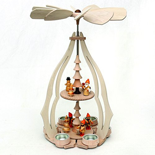 Wichtelstube-Kollektion XXL Weihnachtspyramide Winterkinder Pyramide Weihnachten aus Holz für Teelichter 24 x 24 x 45 cm Teelichtpyraminde aus feinsten Buchenholz