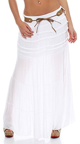 Malito Falda con cinturón Verano Tramo Maxi A-línea 1116 Mujer Talla Única (Blanco)