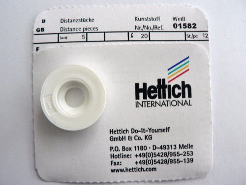 Hettich Distanzstücke Kunststoff weiß, D: 20 mm, 12 Stück, Artikelnr. 1582