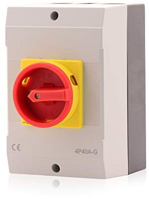 Intratec Interrupteur principal 40A, 4 pôles – Sectionneur mural IP65 pour intérieur et extérieur, interrupteur compact (175 x 115 x 135 mm)