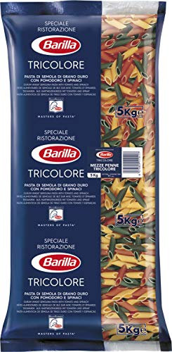 Barilla Hartweizen Pasta Mezze Penne Tricolori n. 78 – 1er Pack bunte Pasta (1x5kg)