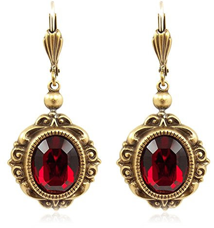 Vintage Ohrringe Markenkristalle Siam Rot Gold Damen-Ohrhänger NOBEL SCHMUCK