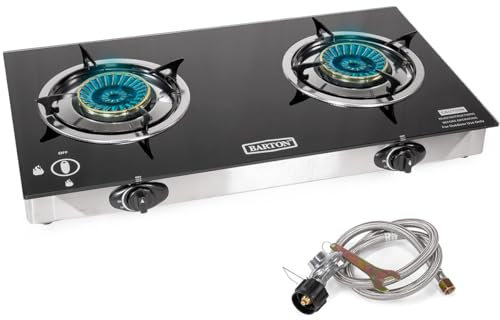 XtremepowerUS Estufa de gas propano de lujo con 2 quemadores de estufa de encendido automático parrilla al aire libre estufas de camping estación LPG