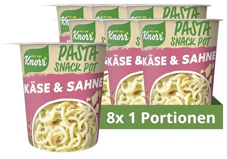 Knorr Pasta Snack Pot Käse & Sahne leckere Instant Nudeln fertig in nur 5 Minuten 8x 63g