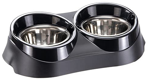 Ferplast Duo Feed Dog Bowl Holder with 2 Stainless Steel Dog Bowls - Non-Slip, Eco-Friendly Double Feeding System for Dogs, 1,7 Liter