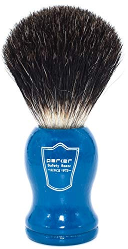 Parker Safety Razor 100% Schwarz Dachs Borste Rasierpinsel mit blauem Holzgriff - Pinsel inklusive Standfuß