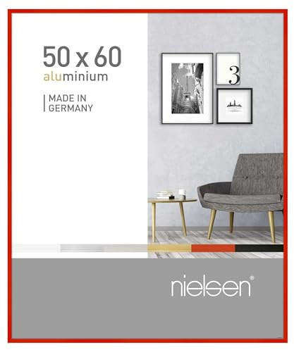 nielsen Aluminium Bilderrahmen Pixel, 50 x 60 cm, Rot | Aluminium Posterrahmen im Hoch- & Querformat zum Aufhängen Rot gebürstet Echtglas