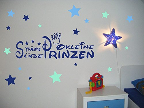 Wandtattoo Kinderzimmer, Kind, Baby ~ Text: Süße Träume kleine Prinzen + Krone und Sterne Tricolore blau - für Jungen, Buben ~ 61059-57x20-plural cm Wandaufkleber Wandtatoos Sticker Aufkleber für die Wand, Fensterbild, Tapetensticker, Türaufkleber