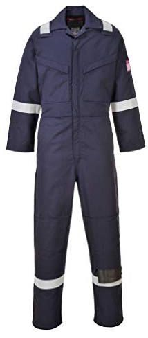 Portwest MX28 Modaflame Work FR Coverall Back Pocket Machine Washable | Navy, Medium, EN 61482-1-2 Class 1, 39% Cotton, Triple-Stitched Seams, Concealed Brass Zips, Hook and Loop Cuffs, Security