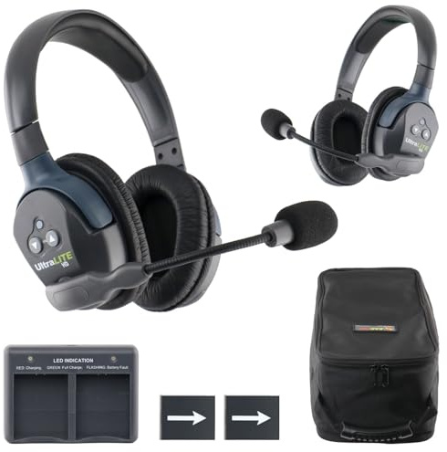 EARTEC UL2D Ultralite HD Wireless Intercom Headset System, 2-Person Full Duplex Communication, Dual Ear, Up to 1000ft Range — Professional-Grade, U.S. Company