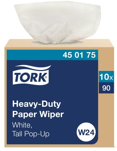 Tork Heavy Duty Paper Wiper White W24, Pop-Up Box, 10 x 90 Sheets, 450175