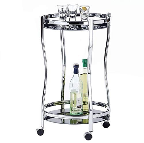 IDIMEX Chariot de Service Vega Table d'appoint Ronde sur roulettes Chariot à thé et Boisson en métal chromé, avec 2 étagères en Verre trempé Noir