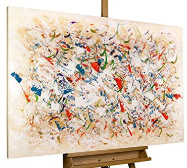 KunstLoft Leinwandbild | 100% HANDGEMALT | 120x80cm | Gemälde 'Vorboten des Frühlings' | Abstrakt | Bunt Beige | Wandbild Wohnzimmer
