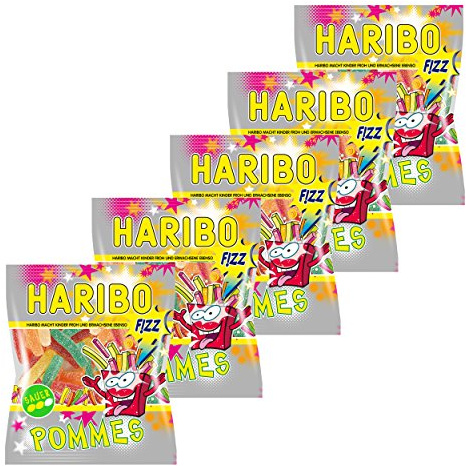 Haribo Saure Pommes, 5er Pack, Gummibärchen, Weingummi, Saures Fruchtgummi Sauer, Im Beutel, Tüte
