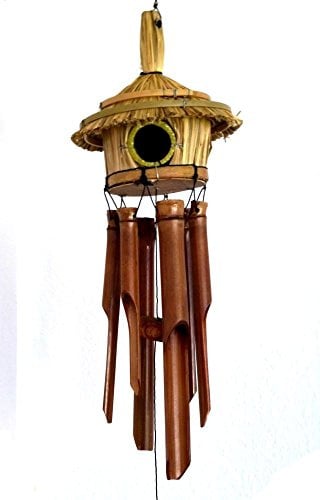 livasia Windspiel Vogelhaus, Klangspiel, Klangstäbe, Mobile aus Bambus und Schilf (Handarbeit)