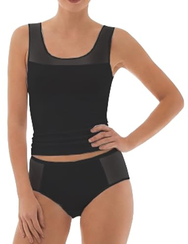 Pompadour Damen Unterhemden mit Tüll-Einsatz | Modal-Mix (3 x schwarz, 38)
